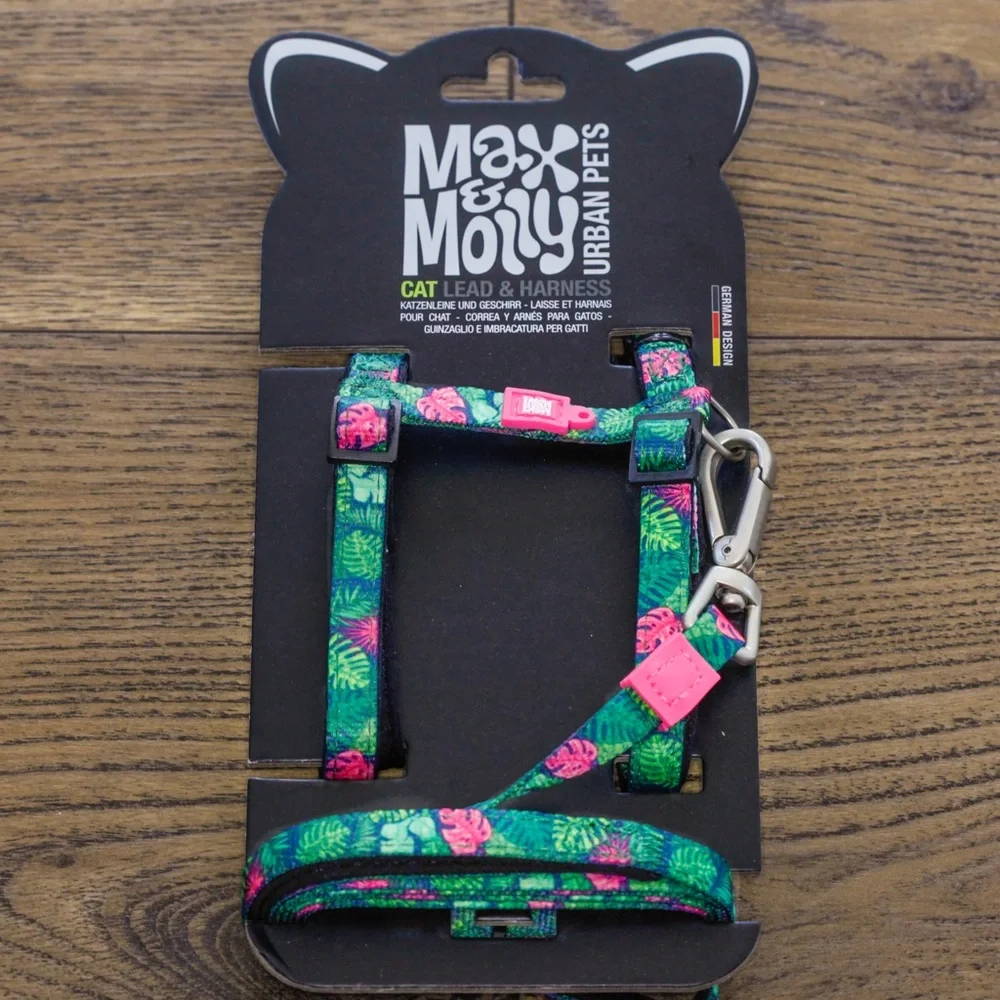 Max and Molly Adjustable Cat Harness and Leash Set - Tropical